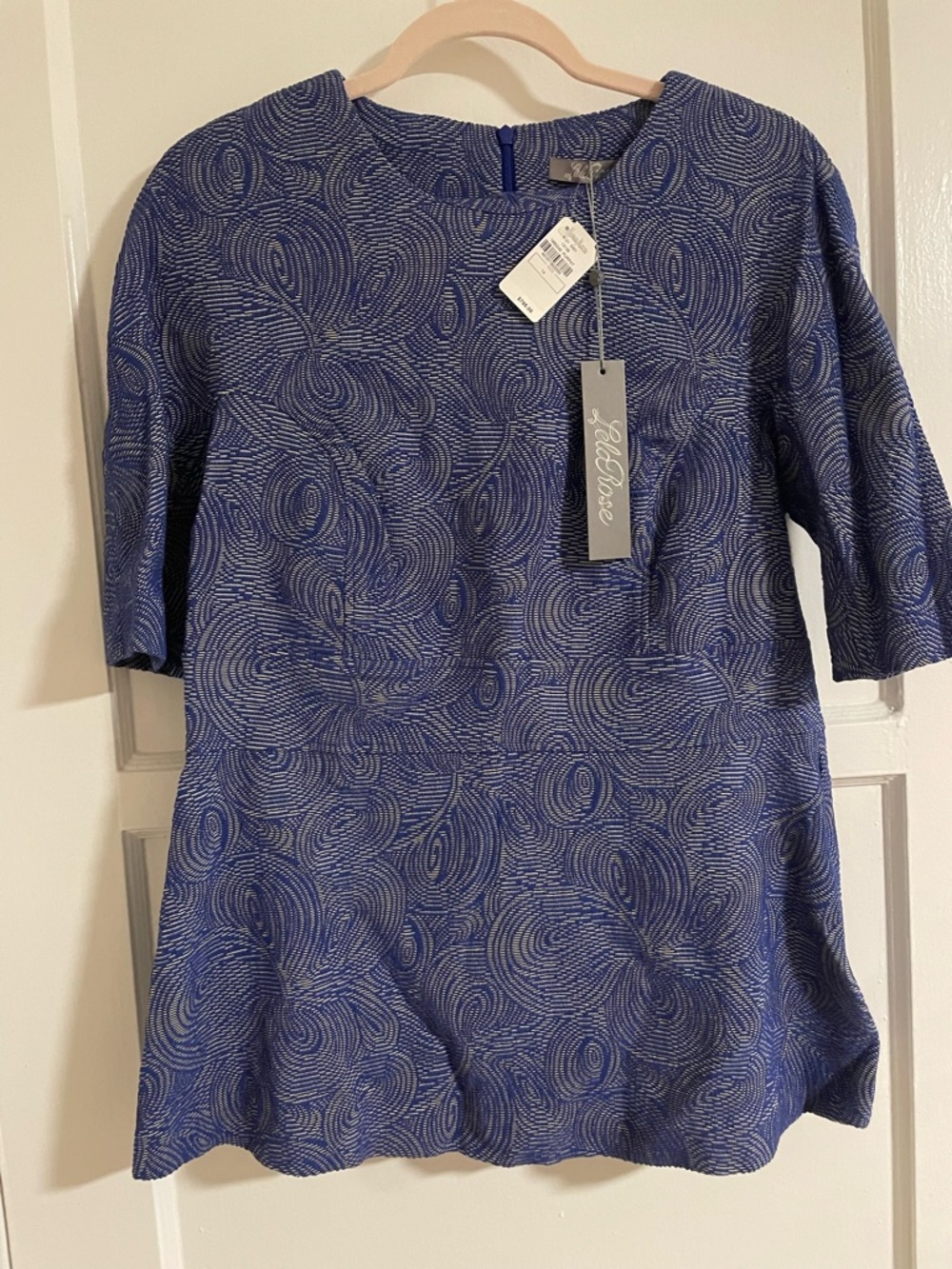 Lela Rose | Blue Jacquard Peplum Top NWT Textured Short Sleeve Blouse